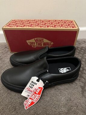 Vans Black Leather Slip-On Shoes